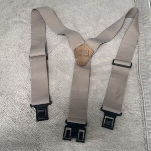 The Original PERRY Suspenders Tan 1.5" and 2" Wide Hook on Belt Clip Y Back, USA